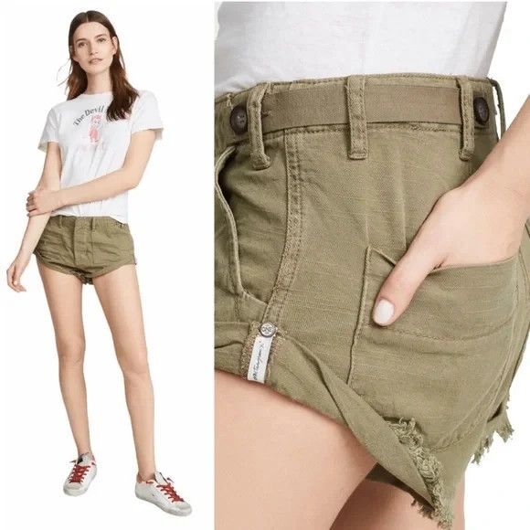One Teaspoon Militaire Bandits Cargo Khaki Denim Shorts Sz 29 - Picture 1 of 7